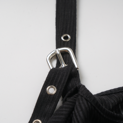 ベルトデザインラインストーン長袖トップス/2color/cm0156