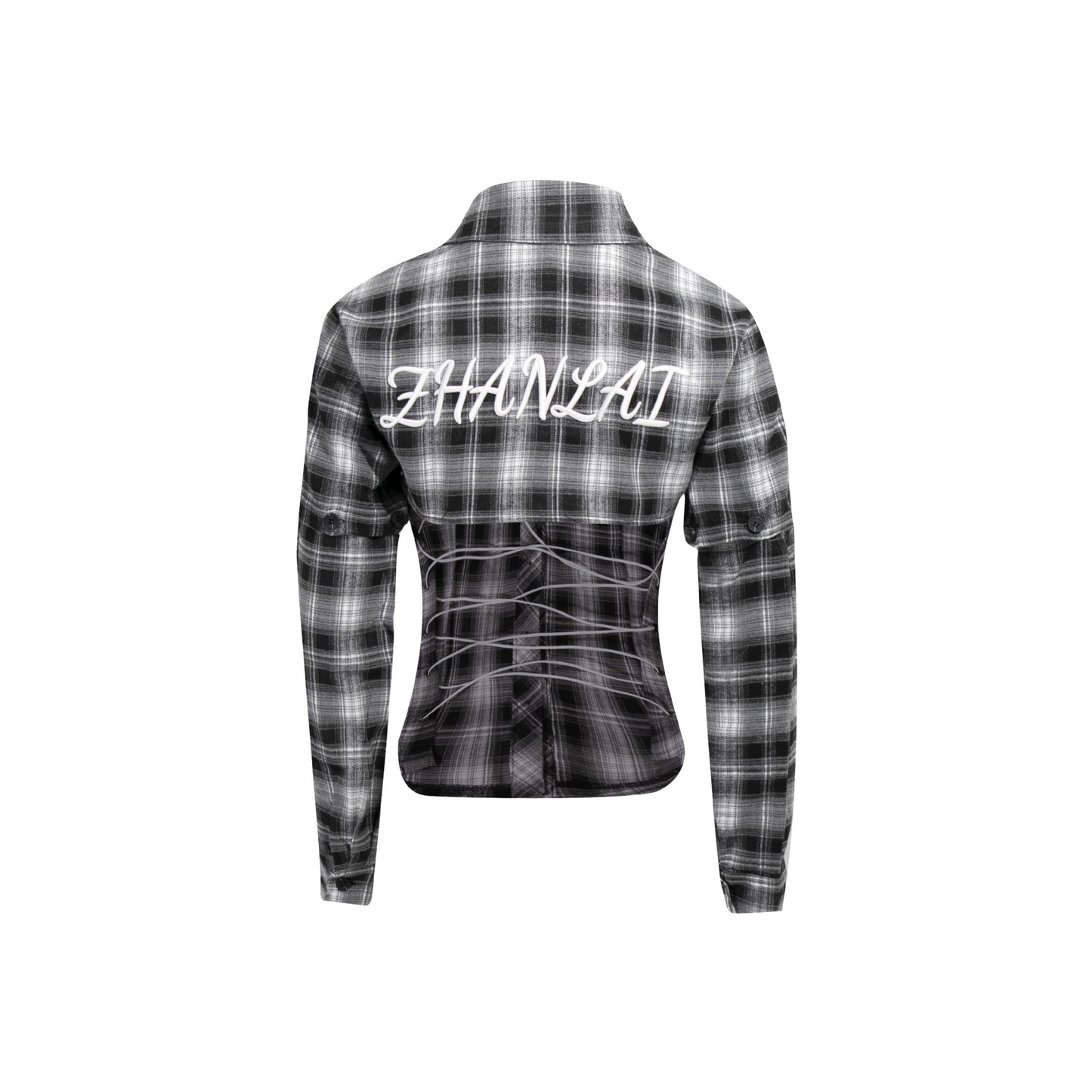 バック刺繍スリーブ取り外しチェックシャツ/cm0095