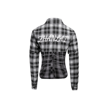 バック刺繍スリーブ取り外しチェックシャツ/cm0095