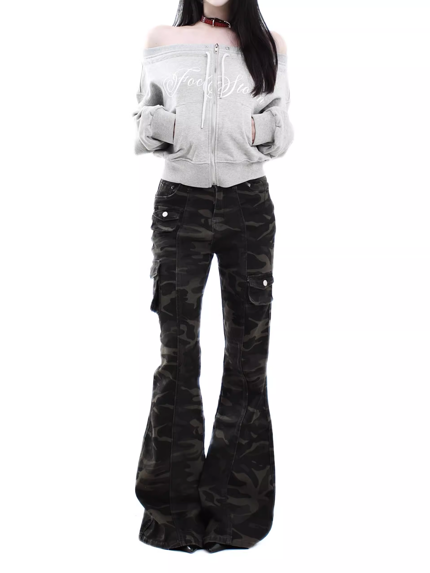 取り外しファー付きプリントジップアップスウェット/2color/cm0051