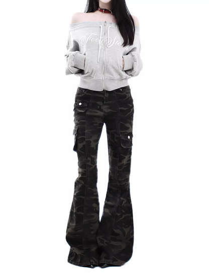 取り外しファー付きプリントジップアップスウェット/2color/cm0051