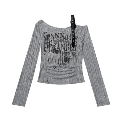 ベルトデザインオフショルダートップス/2color/cm0154