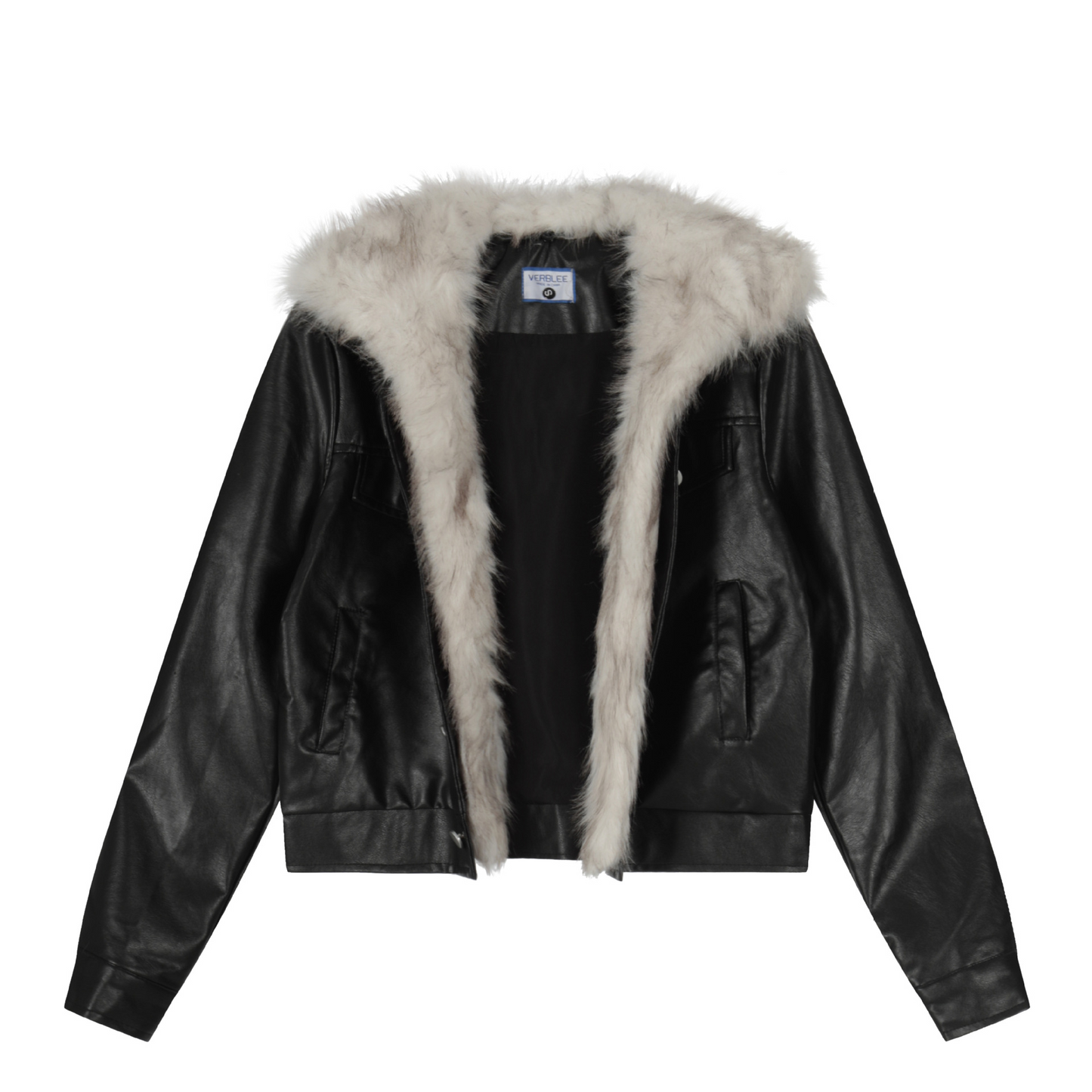 ファー付きフェイクレザーダブルポケットデザインジャケット/2color/cm0044