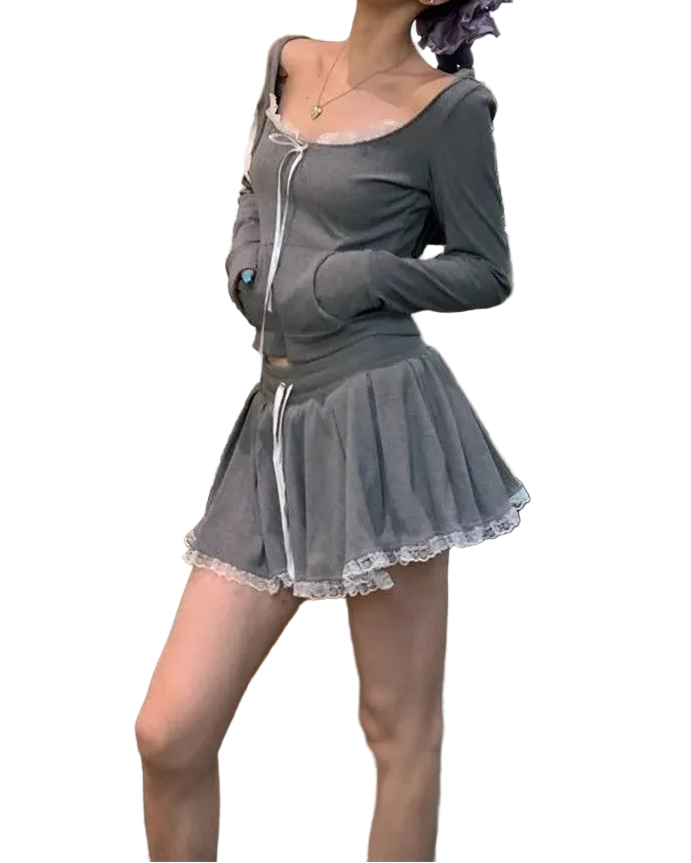 フード付きトップス＋ショートスカートセットアップ/cm0237