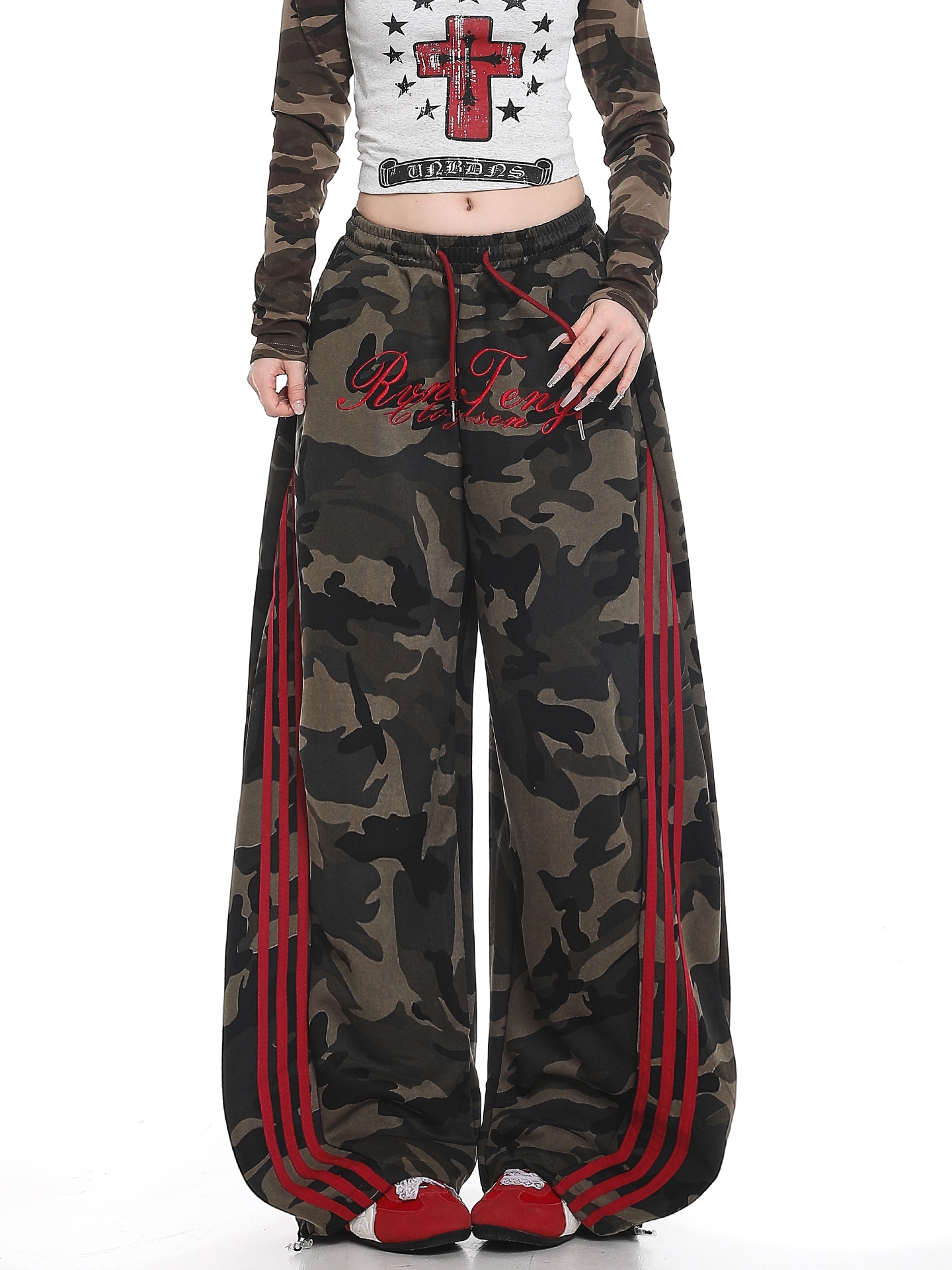 カモフラ柄サイドラインパンツ/cm0054