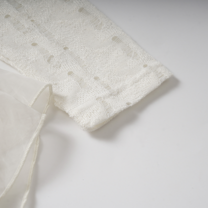 ヴィンテージデザインメッシュダメージ加工長袖トップス/2color/cm0059