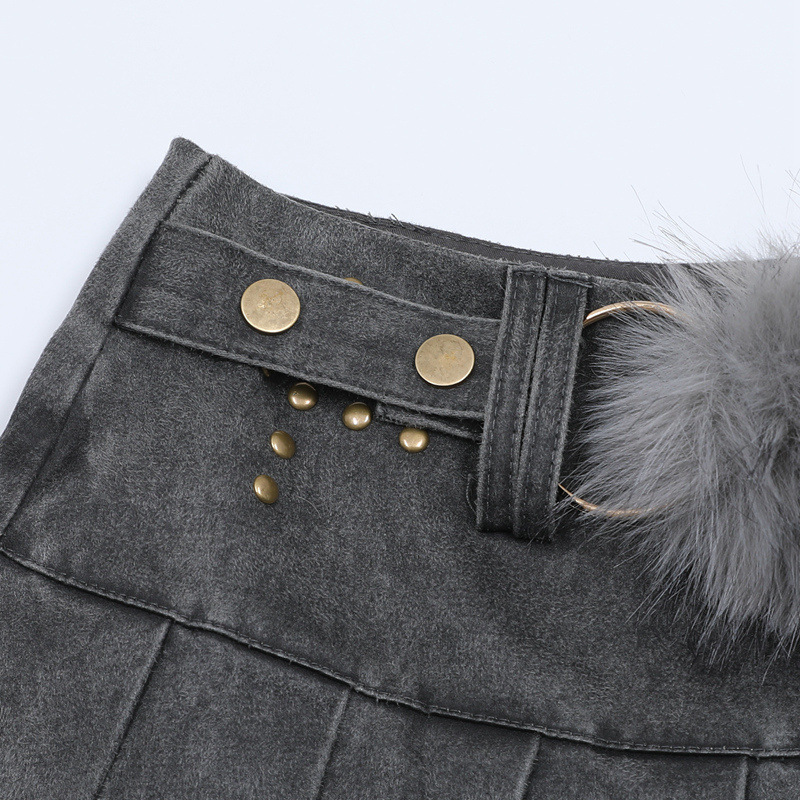 エコファーデザインプリーツデザインミニスカート/2color/cm0160