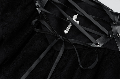 レースディテールクロスデザインリボンミニスカート/cm0107