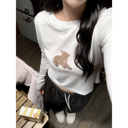 Cute小鹿プリントロングTシャツ/cm0229