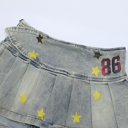 スタープリントデニムミニスカート/3color/cm0011