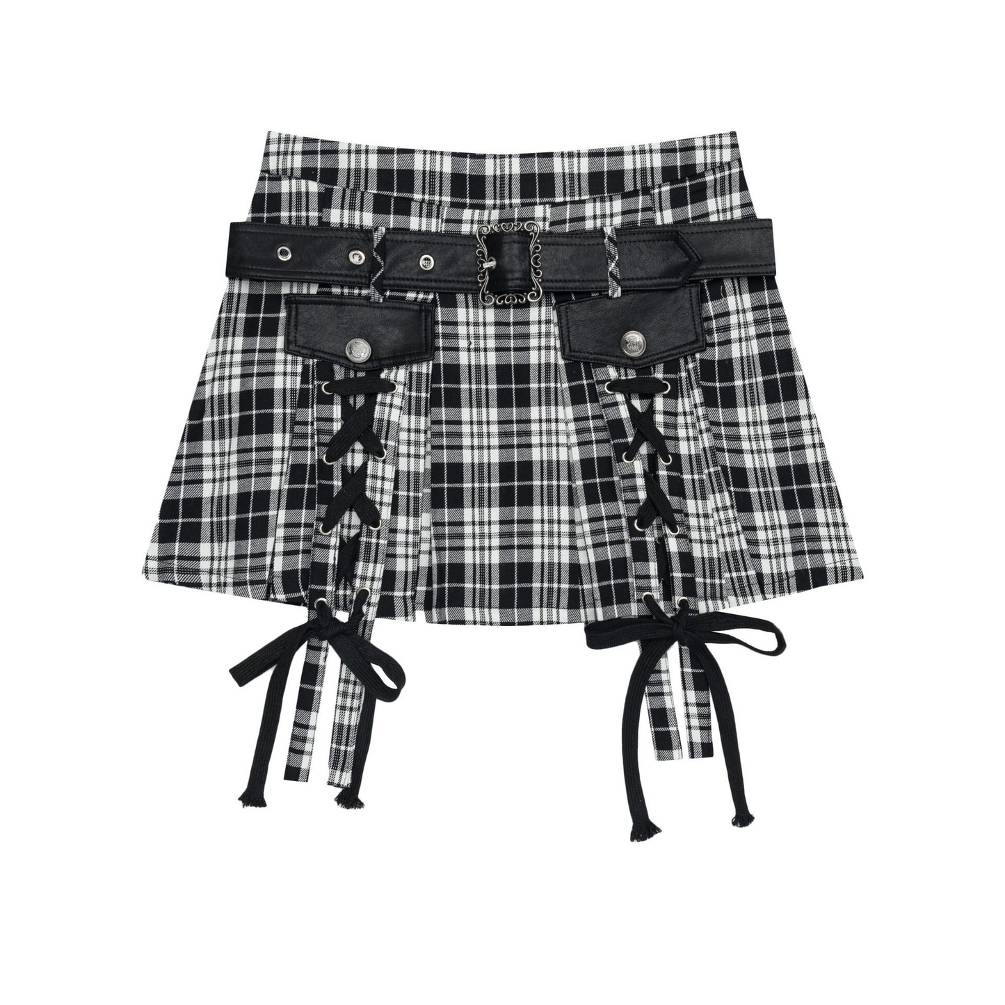 デザインベルトリボンチェックミニスカート/2color/cm0106