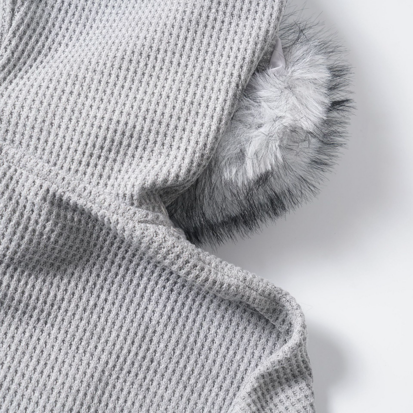 ファーフードワッフルクロスポイントジップアップパーカー/cm0016