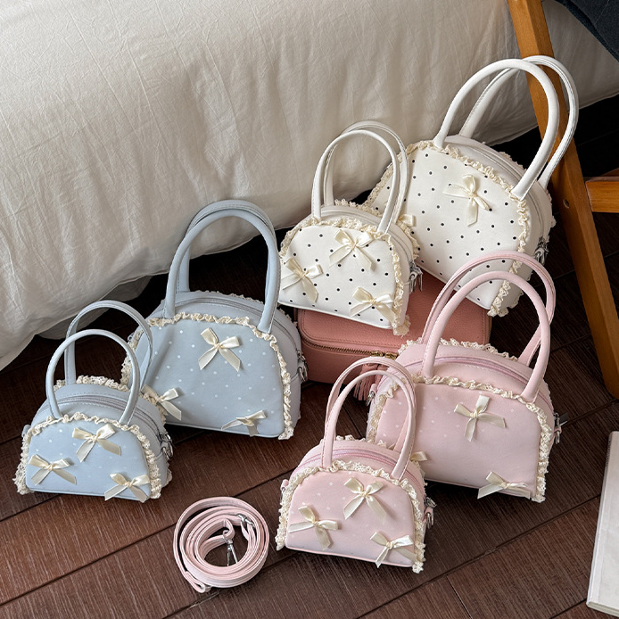 3color/リボンアクセントドッド柄ミニショルダーバッグ/cm0263