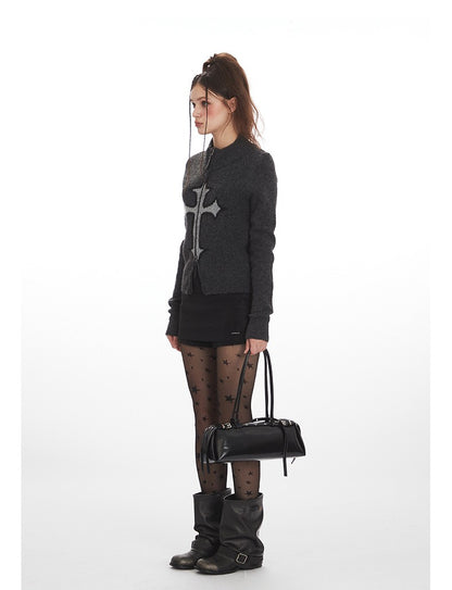 クロスロゴデザインジップアップニット/2color/cm0143