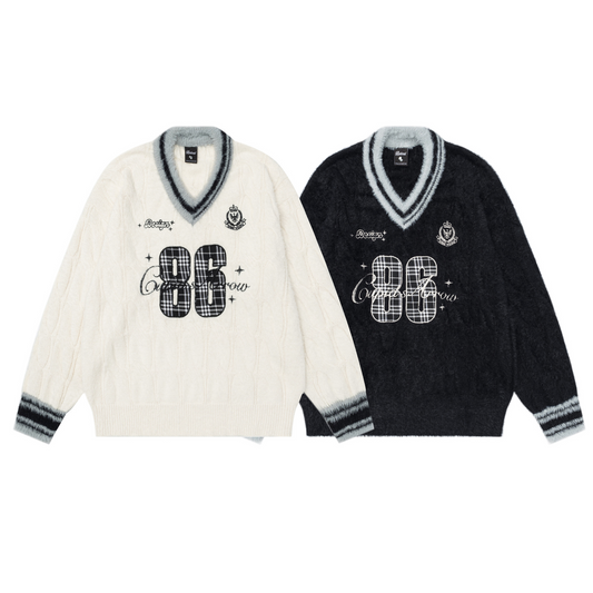 フロントナンバーデザインVネックラインニット2color/cm0026