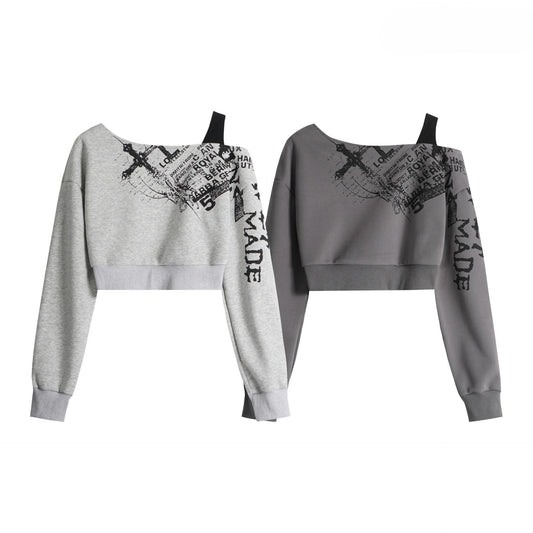 オフショルダープリントデザインスウェット/cm0025