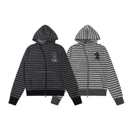 2color/クロスロゴボーダージップアップフーディー/cm0247