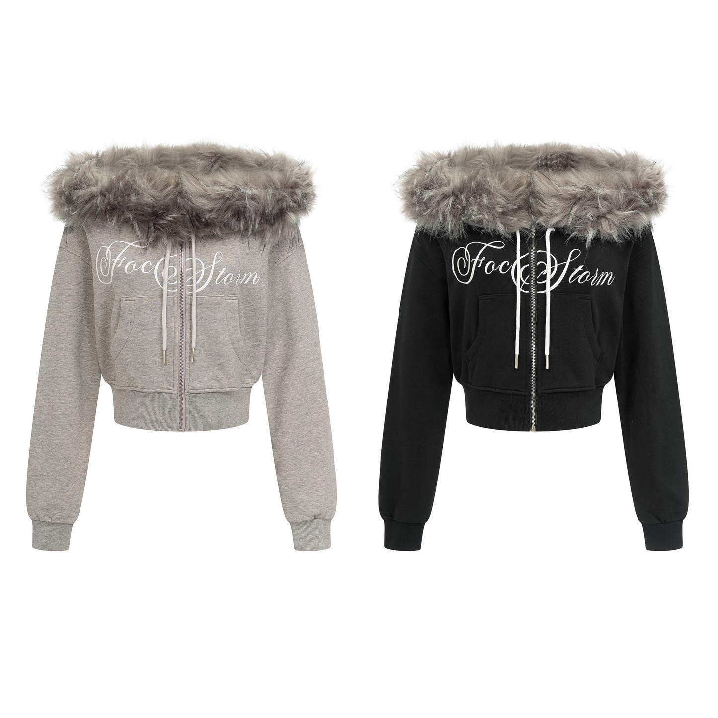 取り外しファー付きプリントジップアップスウェット/2color/cm0051