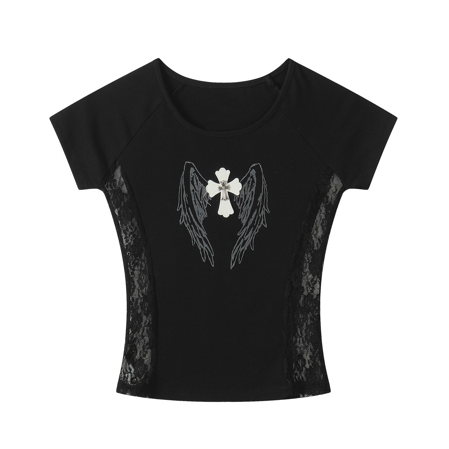 2color/サイドシースルークロスエンジェルTシャツ/cm0277