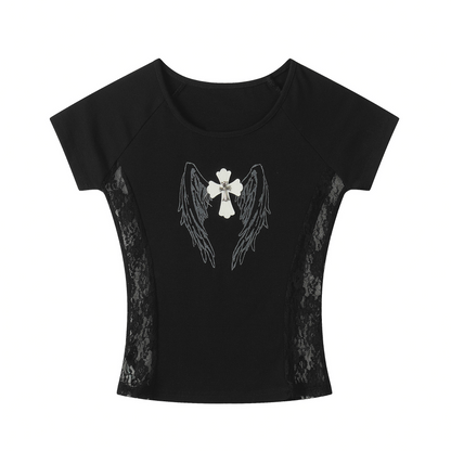 2color/サイドシースルークロスエンジェルTシャツ/cm0277