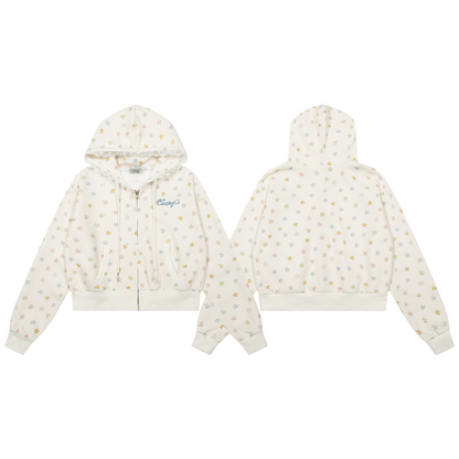 レース縁フードスタープリントジップアップパーカー/cm0050