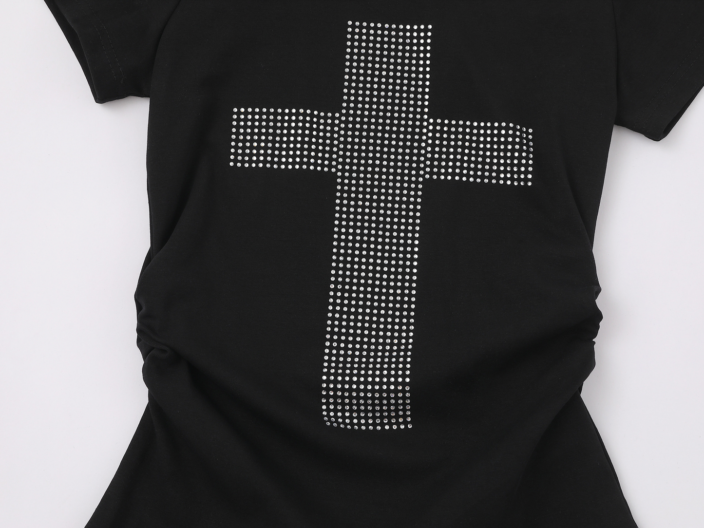 2color/ボタンディテールクロスデザインTシャツ/cm0311