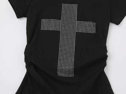 2color/ボタンディテールクロスデザインTシャツ/cm0311