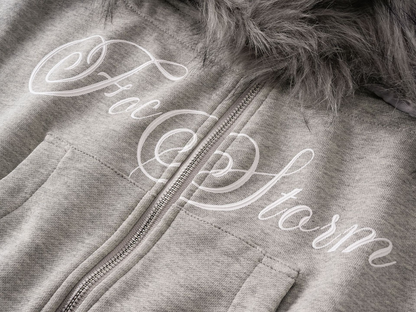 取り外しファー付きプリントジップアップスウェット/2color/cm0051