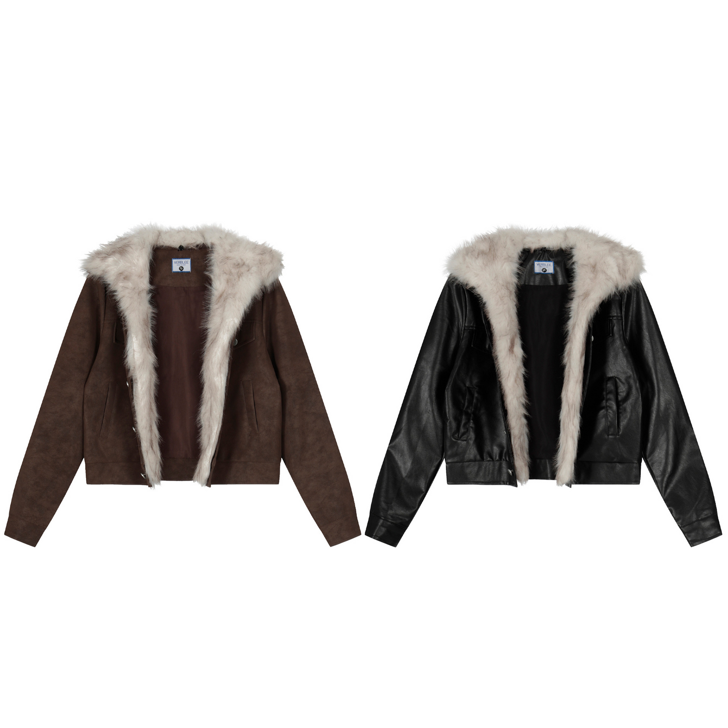 ファー付きフェイクレザーダブルポケットデザインジャケット/2color/cm0044