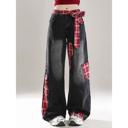 チェック切り替えデニムパンツ/2color/cm0052