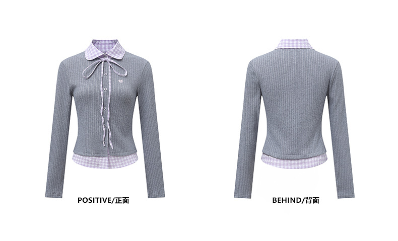 フェイクレイヤードシャツ/長袖ボタンカーディガン/2color/cm0028