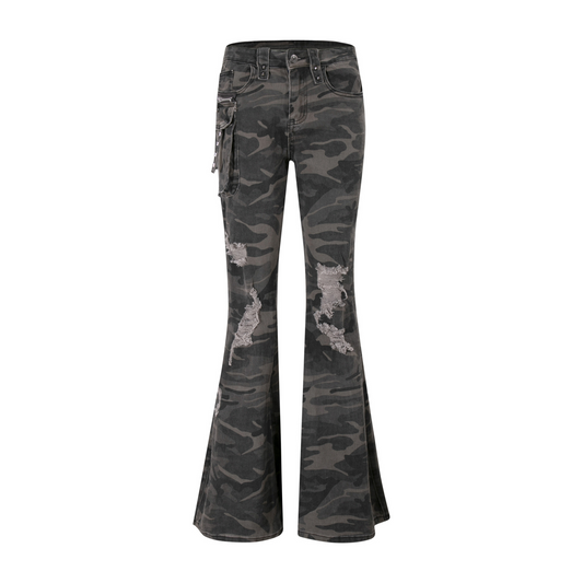 カモフラ柄ダメージデニムパンツ/cm0094