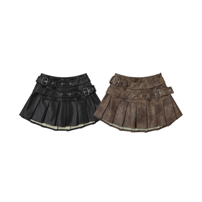 ベルトデザインフェイクレザーミニスカート/2color/cm0102