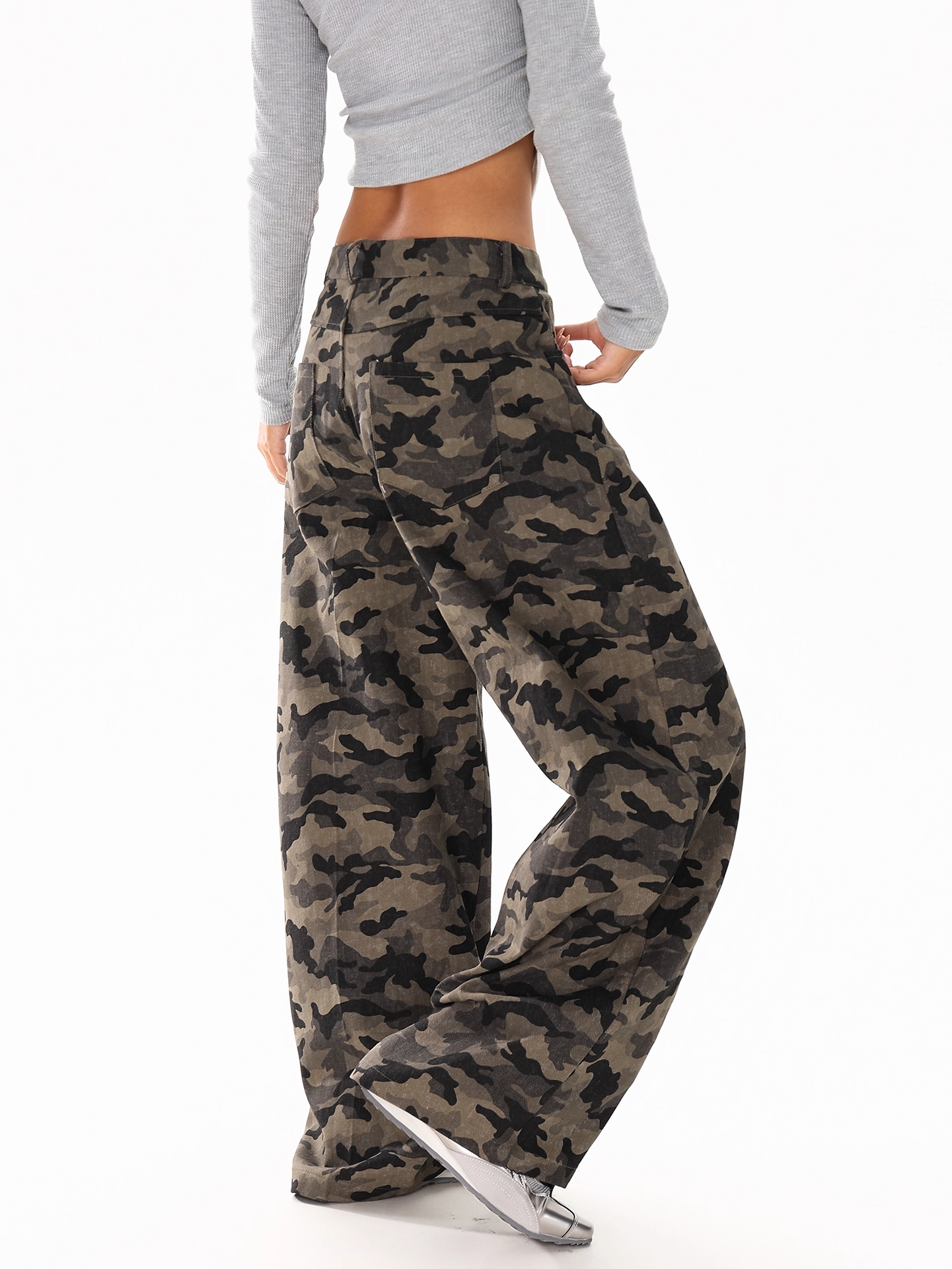 カモフラ柄ビジューアルファベットデザインデニムパンツ/cm0091