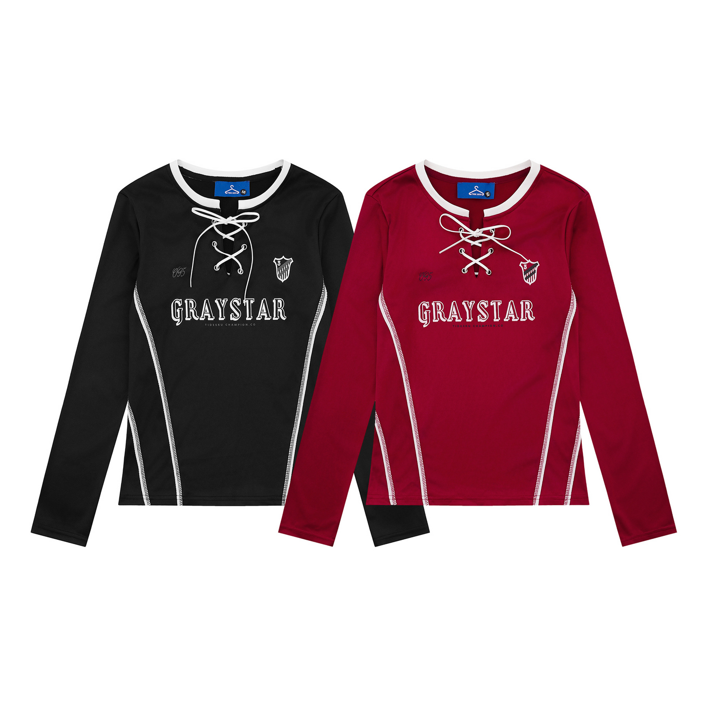 レースアップラインデザイン長袖カットソー/2color/cm0128