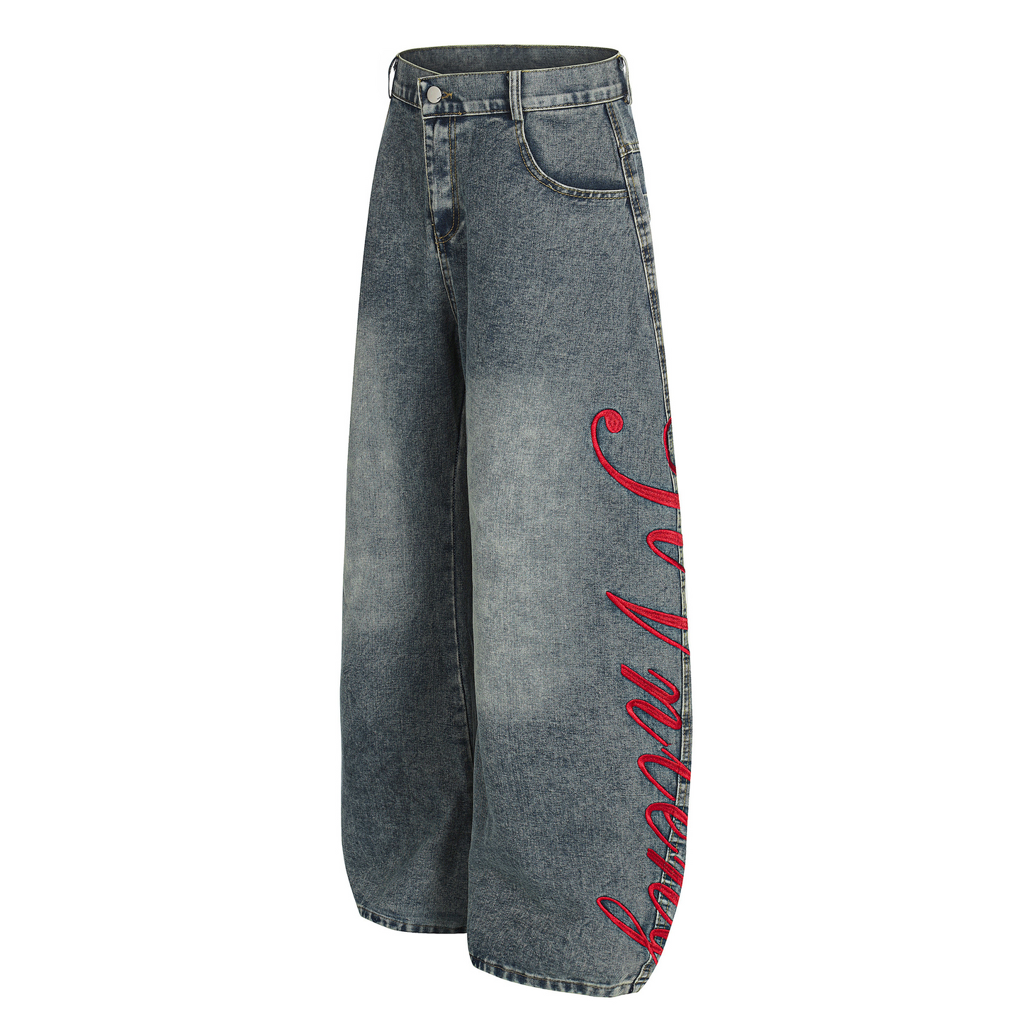 サイド刺繍デザインバックポケットステッチディテールデニムパンツ/cm0120