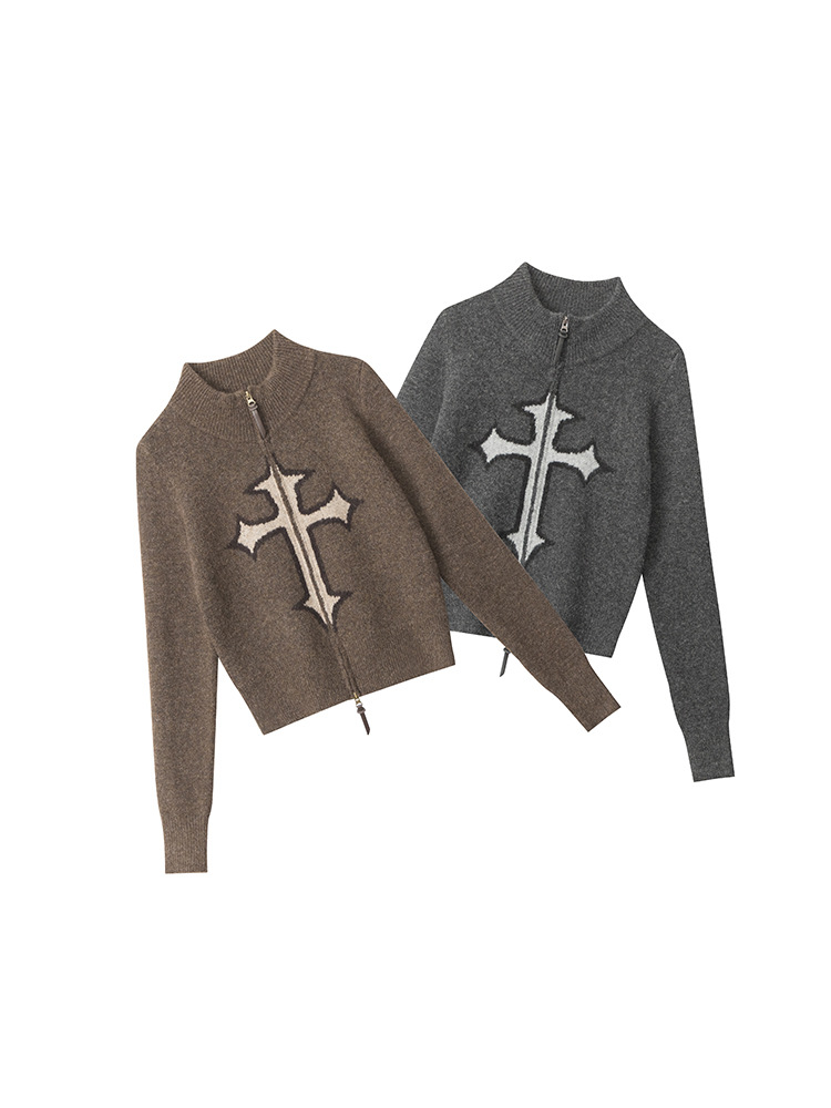 クロスロゴデザインジップアップニット/2color/cm0143