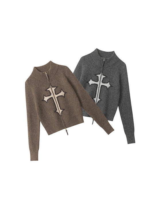 クロスロゴデザインジップアップニット/2color/cm0143