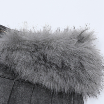 エコファーデザインプリーツデザインミニスカート/2color/cm0160