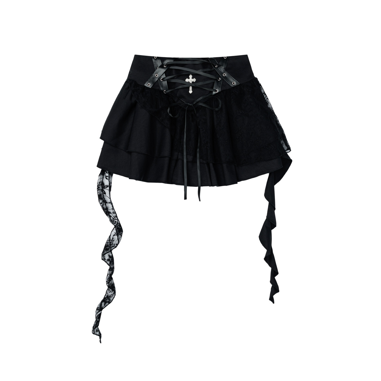 レースディテールクロスデザインリボンミニスカート/cm0107