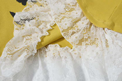 レースデザインプリントTシャツ/3color/cm0088