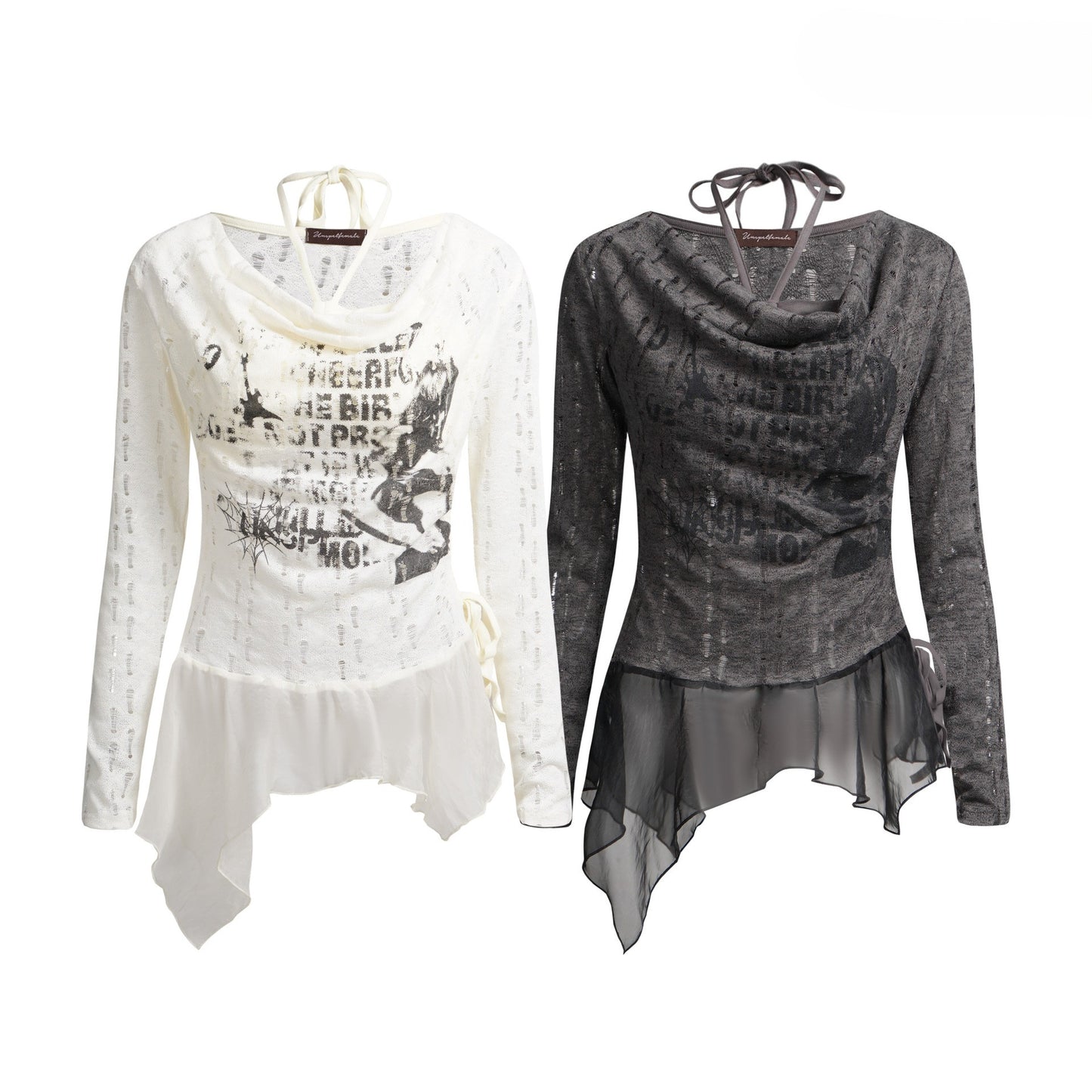 ヴィンテージデザインメッシュダメージ加工長袖トップス/2color/cm0059