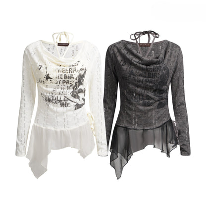 ヴィンテージデザインメッシュダメージ加工長袖トップス/2color/cm0059