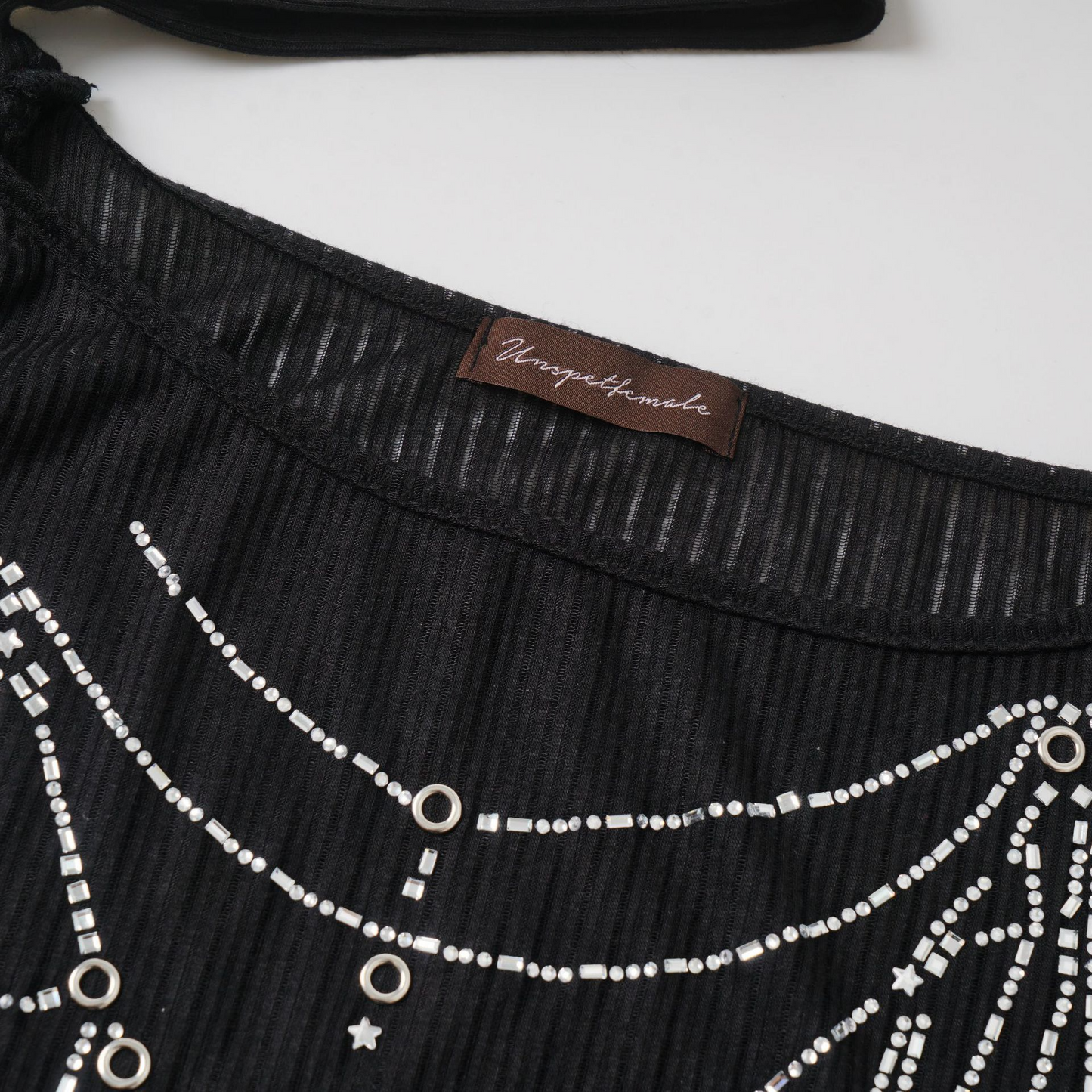 ベルトデザインラインストーン長袖トップス/2color/cm0156