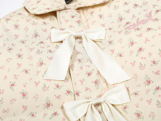 リボンデザインフラワー柄パファージャケット/2color/cm0070