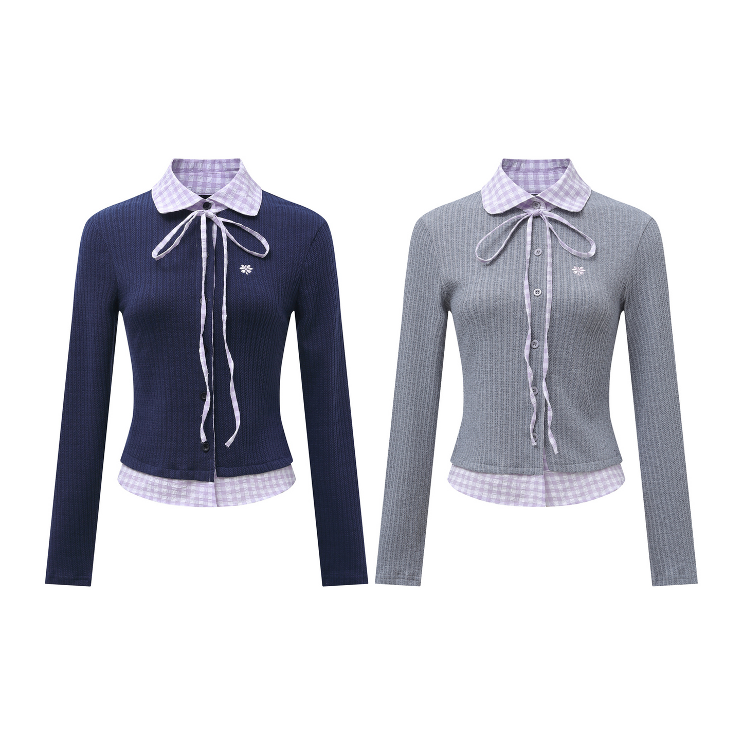 フェイクレイヤードシャツ/長袖ボタンカーディガン/2color/cm0028