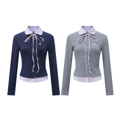 フェイクレイヤードシャツ/長袖ボタンカーディガン/2color/cm0028