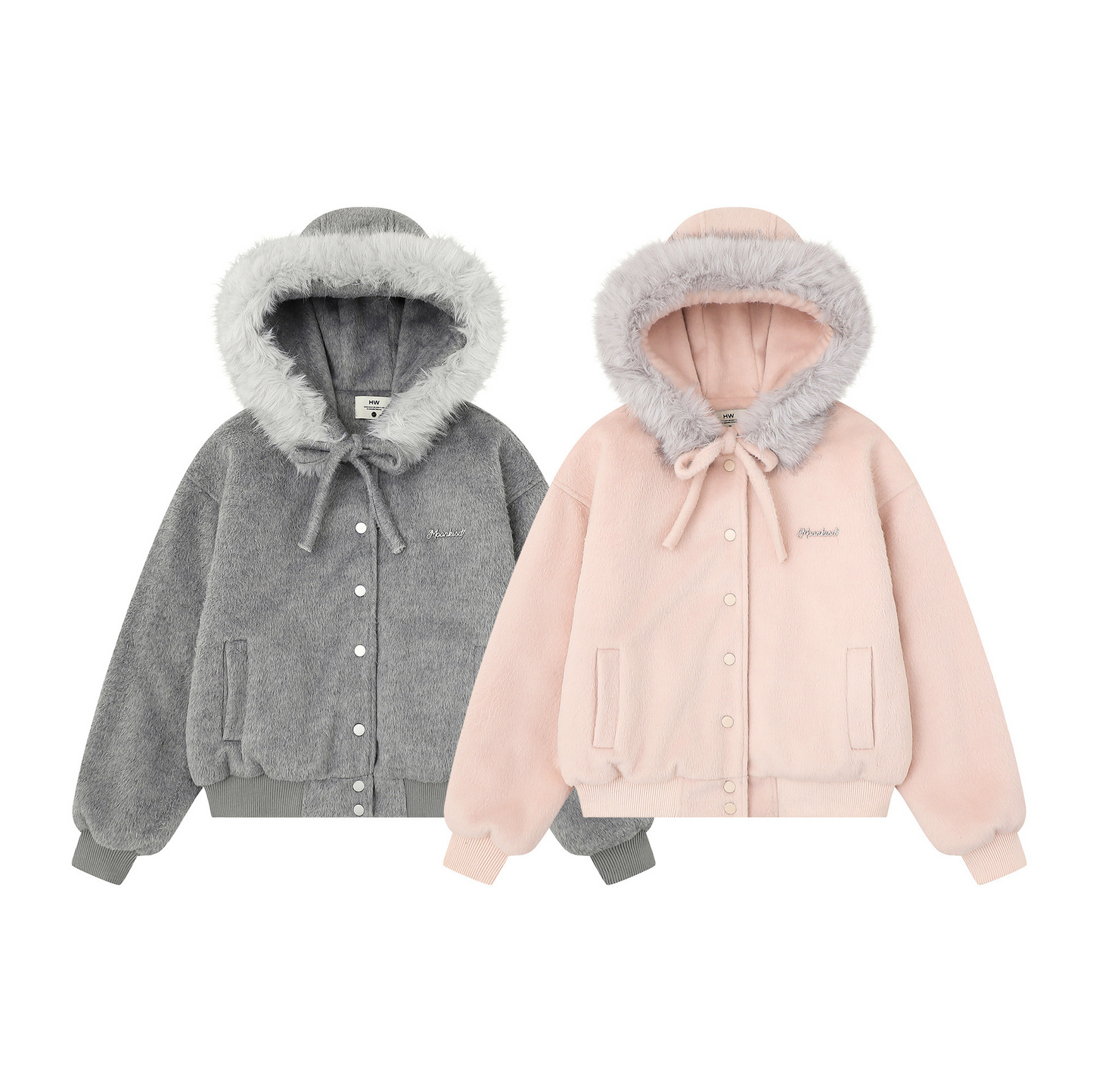 リボンデザインフェイクファーフードジャケット/2color/cm0002