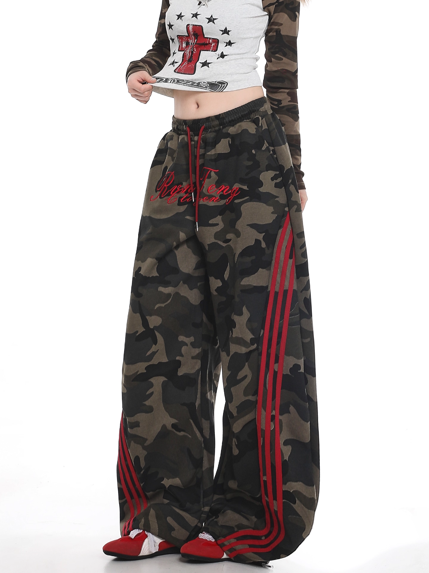 カモフラ柄サイドラインパンツ/cm0054