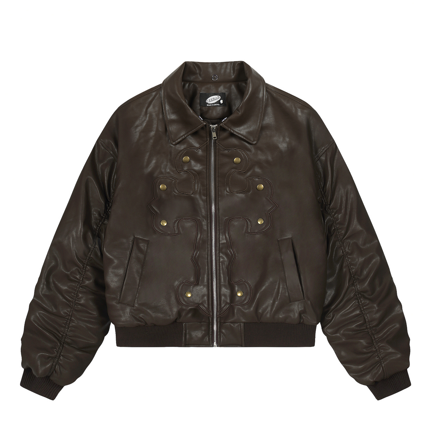 フェイクファーカラースタッズPUジャケット/2color/cm0144